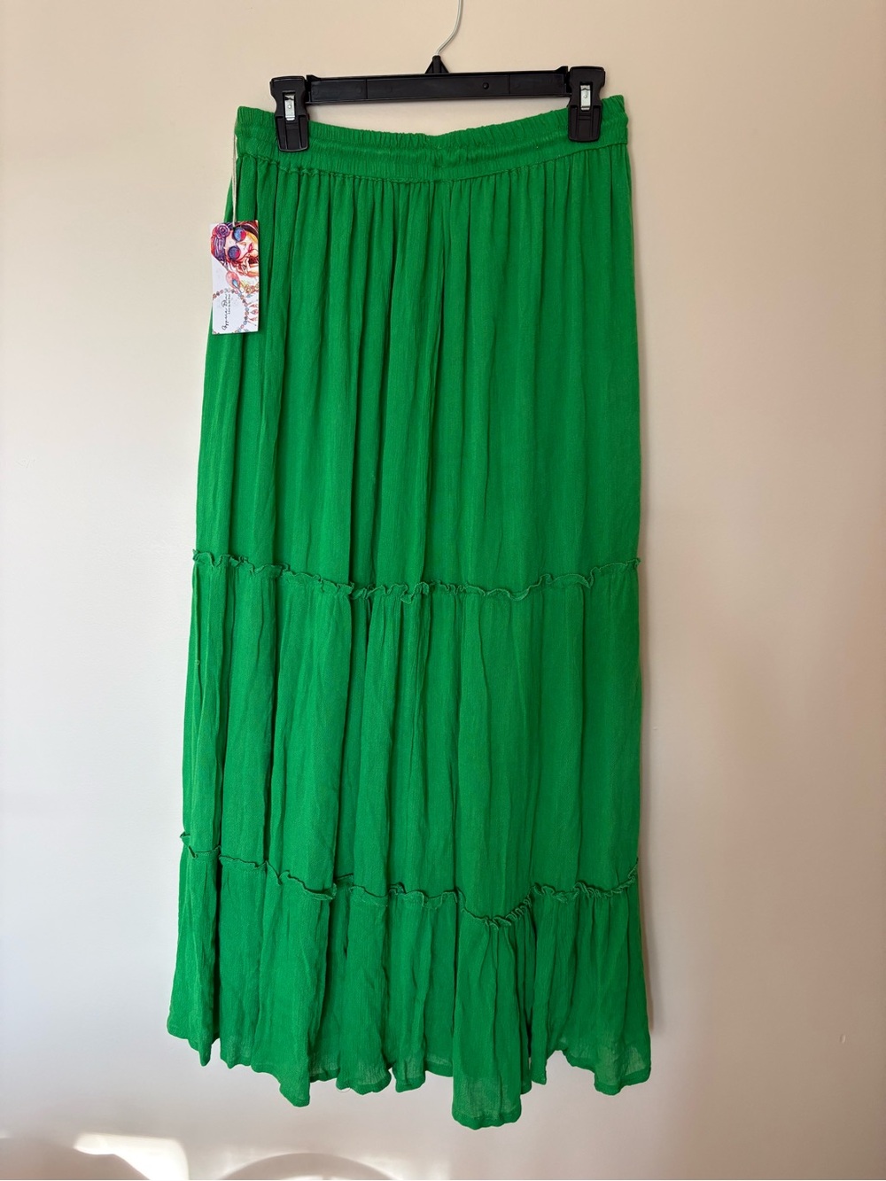 Elastic Waist Tiered Maxi Skirt - Bright Green
